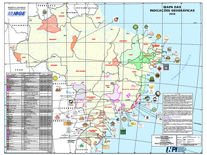 #praCegoVer imagem do mapa das Indicações Geográficas do Brasil